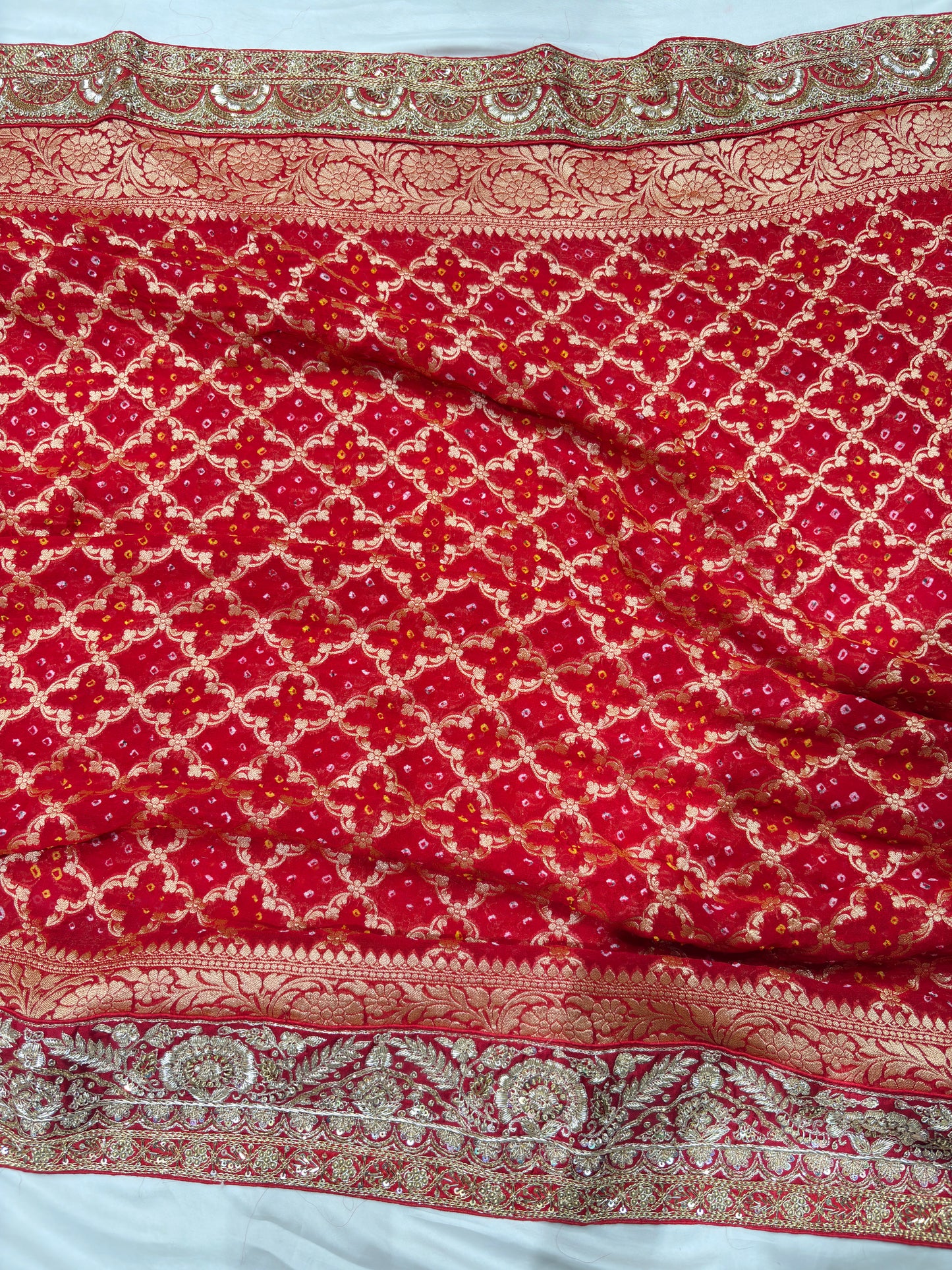 Red Banarasi Khaddi Georgette Saree with Heavy Zari Embroidered Border