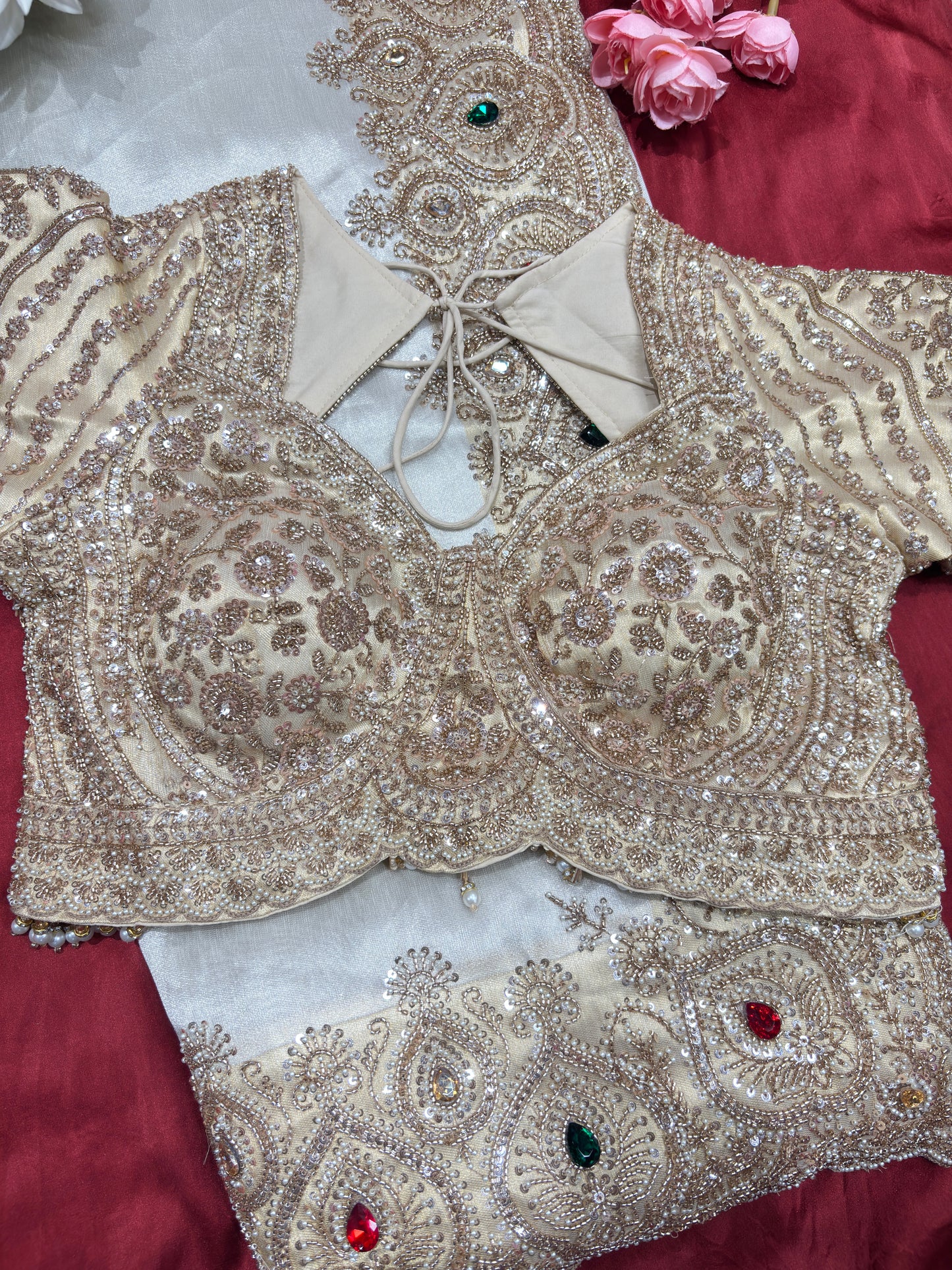 Tissue Ivory Designer Bridal Saree with Heavy Handwork Blouse