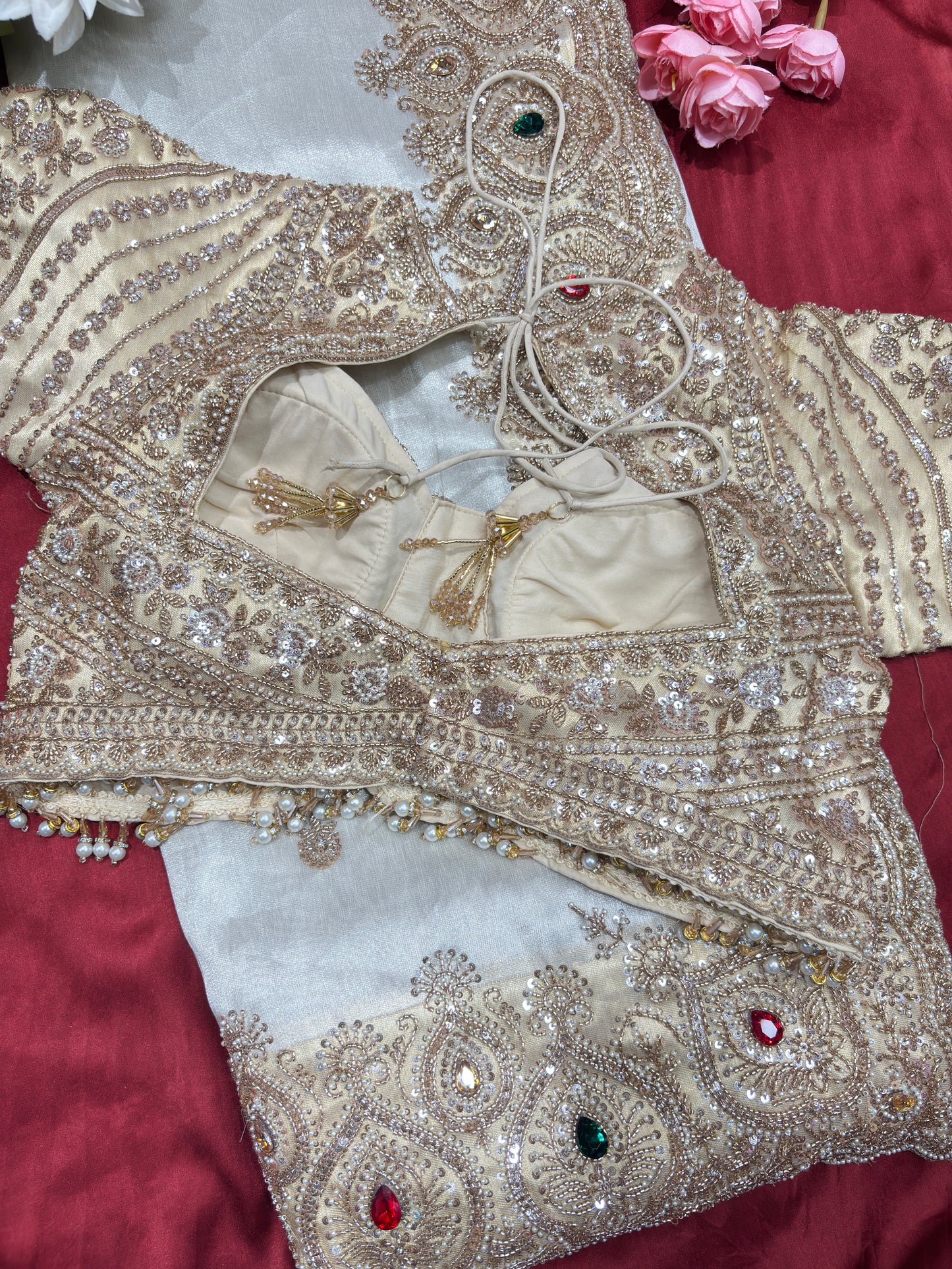 Tissue Ivory Designer Bridal Saree with Heavy Handwork Blouse