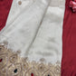 Tissue Ivory Designer Bridal Saree with Heavy Handwork Blouse
