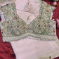 Glass Tisuue Baby Pink Designer Saree with Heavy Pearl & Ruby Work Blouse