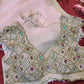 Glass Tisuue Baby Pink Designer Saree with Heavy Pearl & Ruby Work Blouse