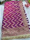 Purple Khaddi Georgette Bandhani Saree with Zari Weaving Mirror Work