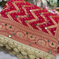 Khaddi Georgette Red Bandhani Saree with Zari Weaving Mirror Work