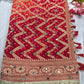 Khaddi Georgette Red Bandhani Saree with Zari Weaving Mirror Work