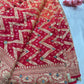 Khaddi Georgette Red Bandhani Saree with Zari Weaving Mirror Work