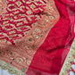 Khaddi Georgette Red Bandhani Saree with Zari Weaving Mirror Work