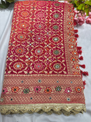 Khaddi Georgette Saree with Multicolor Floral Weaving Mirror Work