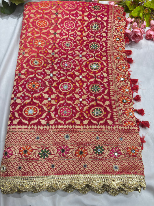 Khaddi Georgette Saree with Multicolor Floral Weaving Mirror Work