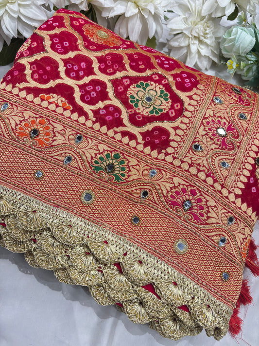 Khaddi georgette Saree with Multicolor Floral Motifs, Mirror Work