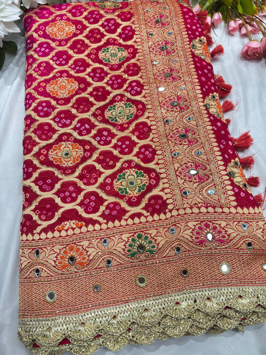Khaddi georgette Saree with Multicolor Floral Motifs, Mirror Work