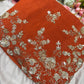 Orange Silk Handwork Saree Premium Floral Sequins Designer Saree