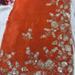 Orange Silk Handwork Saree Premium Floral Sequins Designer Saree
