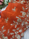 Orange Silk Handwork Saree Premium Floral Sequins Designer Saree