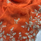 Orange Silk Handwork Saree Premium Floral Sequins Designer Saree
