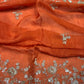 Orange Silk Handwork Saree Premium Floral Sequins Designer Saree