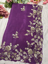 Purple Silk Handwork Saree Premium Floral Sequins Designer Saree