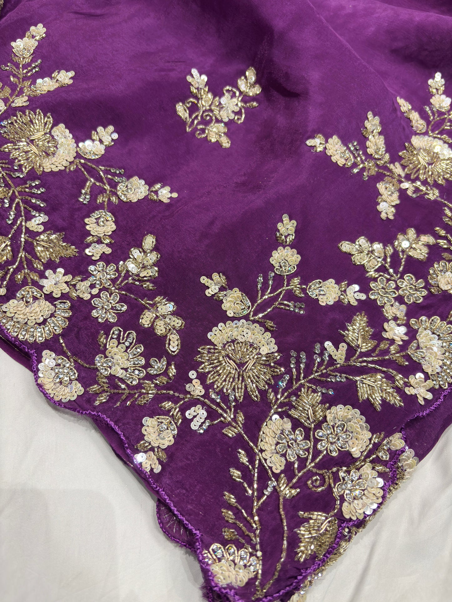 Purple Silk Handwork Saree Premium Floral Sequins Designer Saree