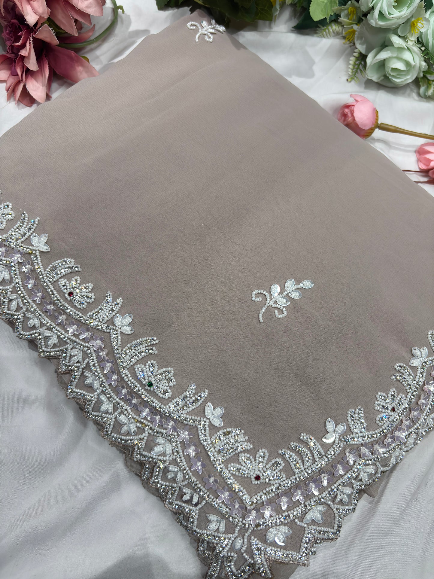 Handwork Georgette Saree Premium Sequins & Cutdana Border