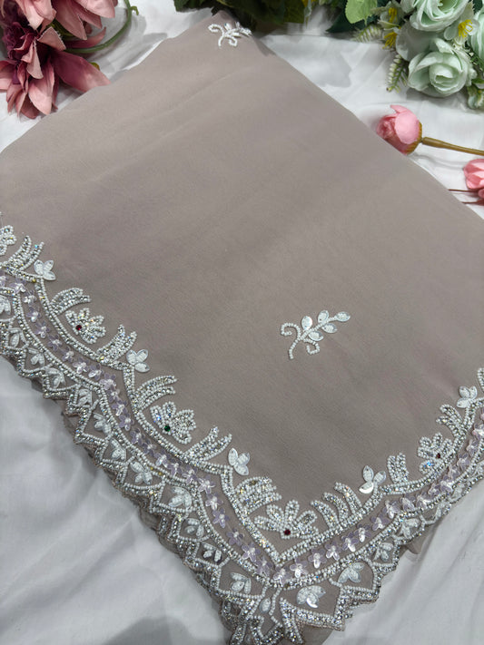 Handwork Georgette Saree Premium Sequins & Cutdana Border