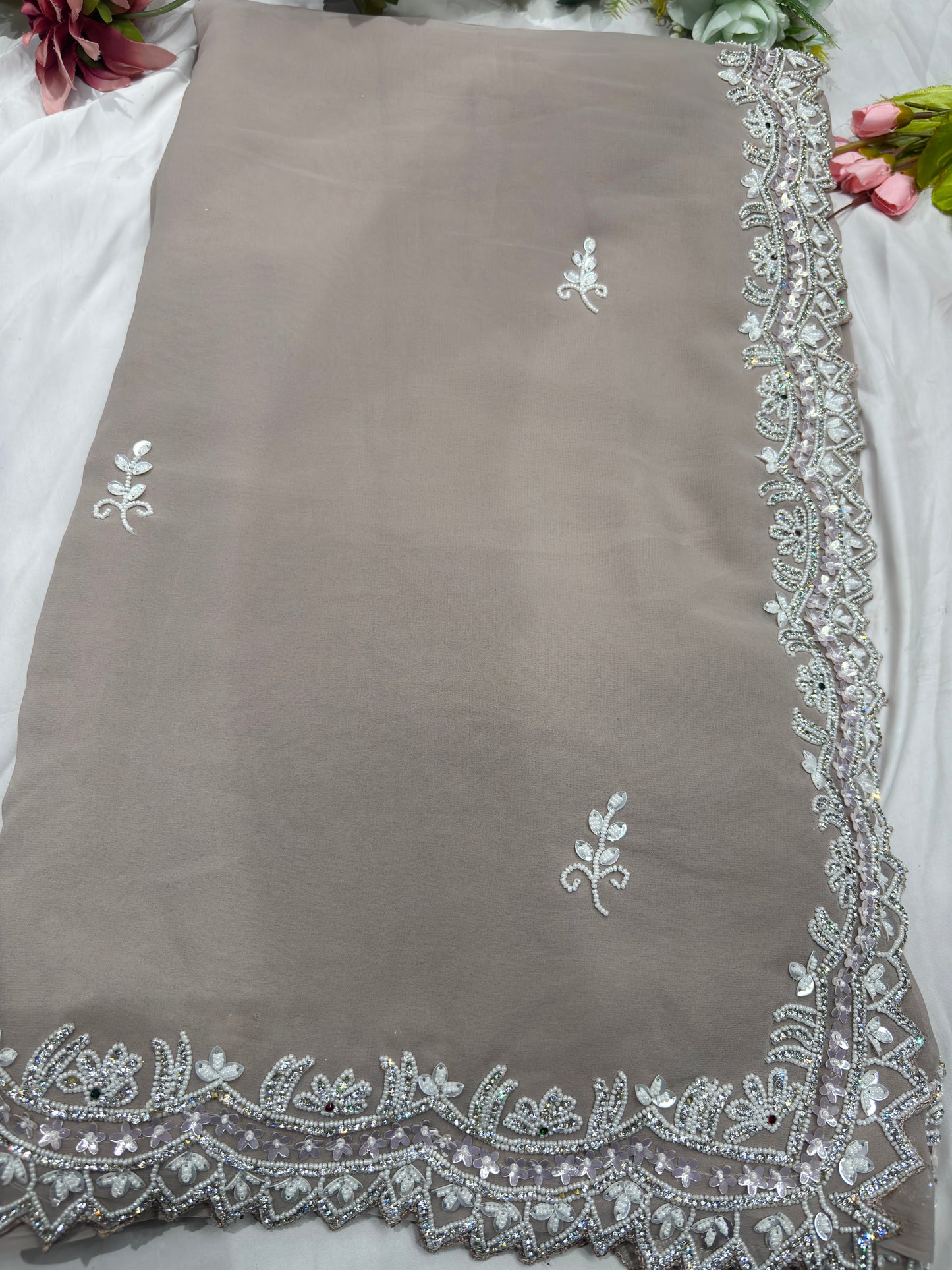 Handwork Georgette Saree Premium Sequins & Cutdana Border