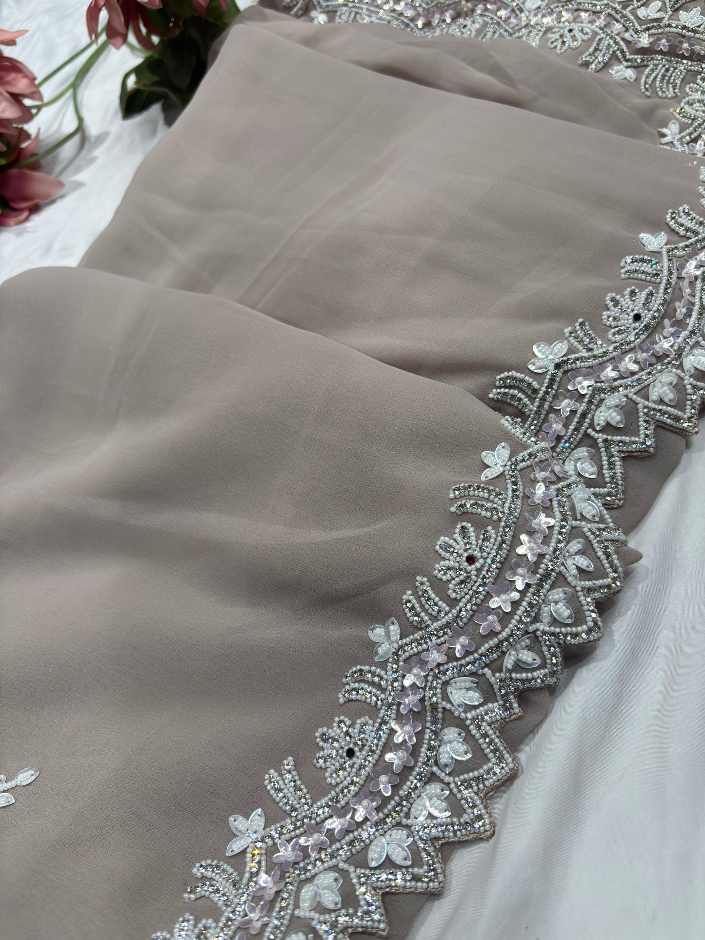 Handwork Georgette Saree Premium Sequins & Cutdana Border