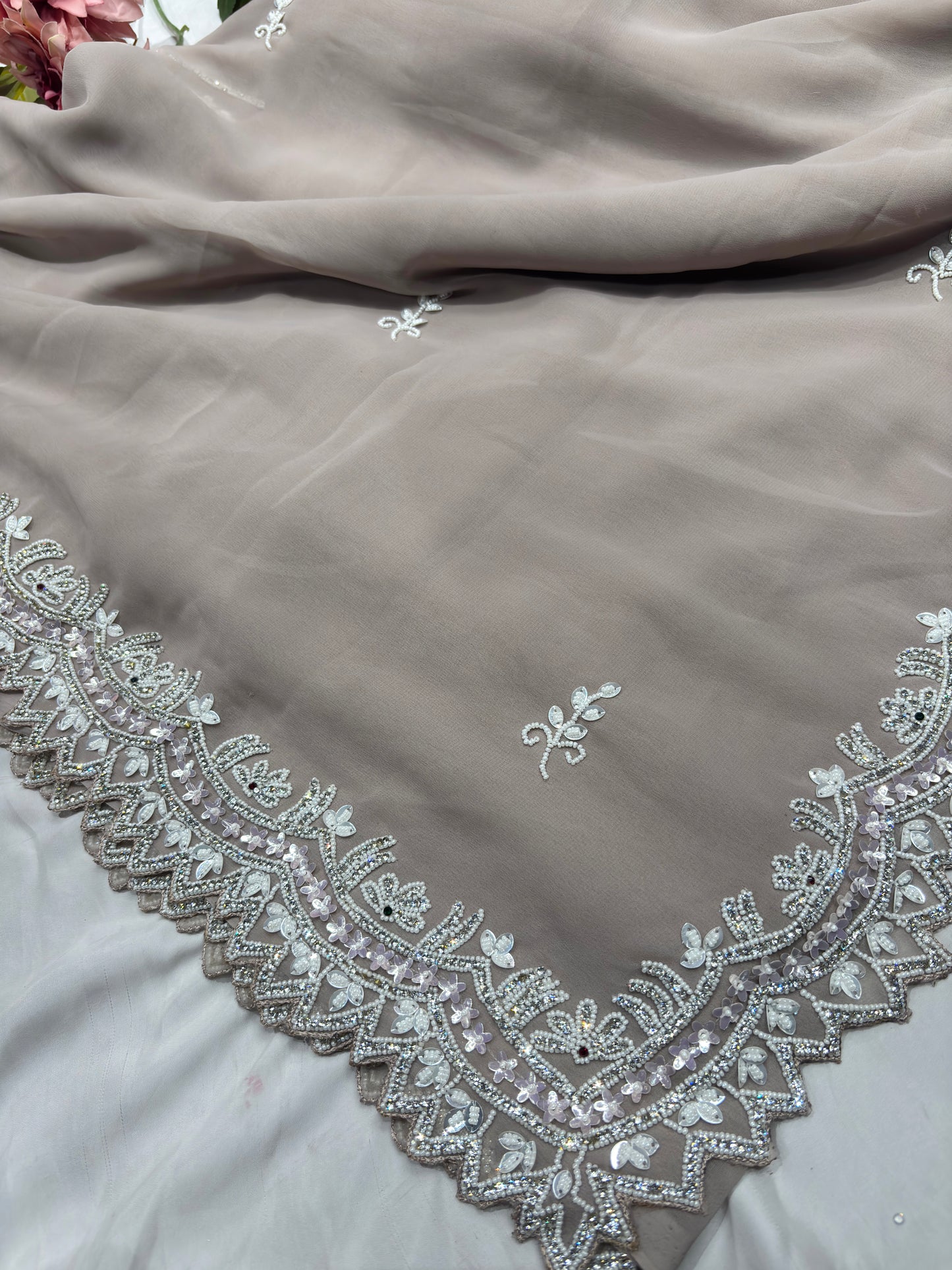 Handwork Georgette Saree Premium Sequins & Cutdana Border