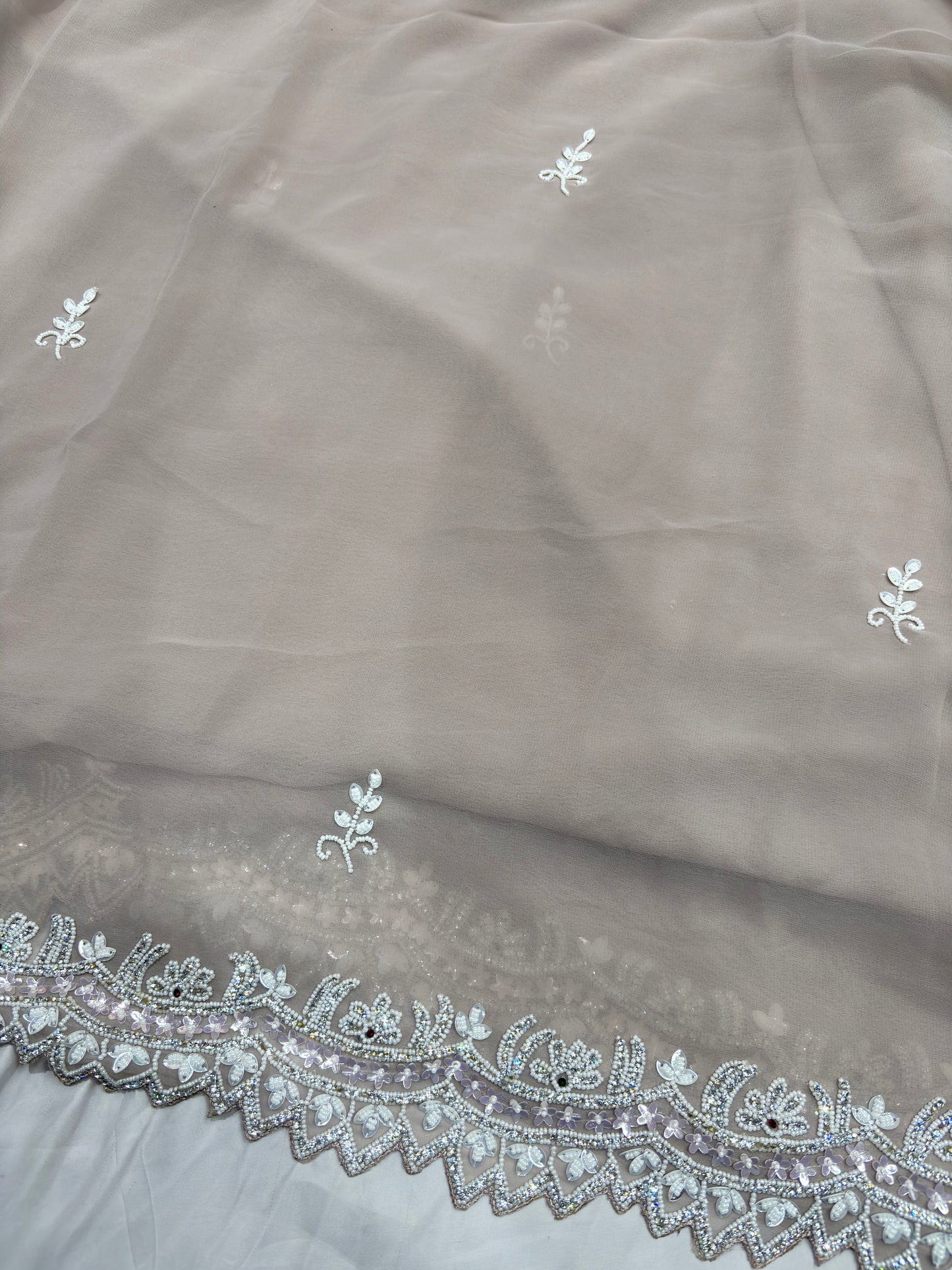 Handwork Georgette Saree Premium Sequins & Cutdana Border