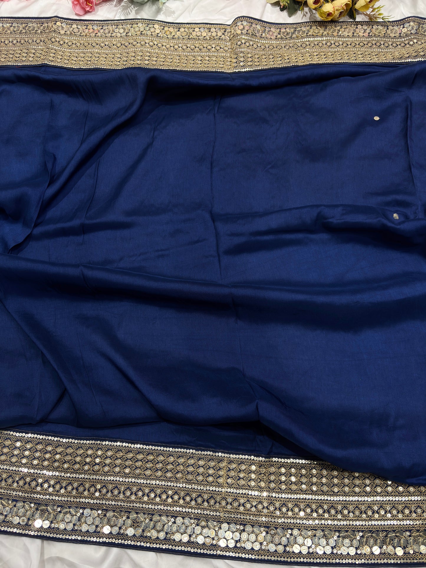 Silk Blue Sequins Work Designer Saree with Heavy Embroidered Border