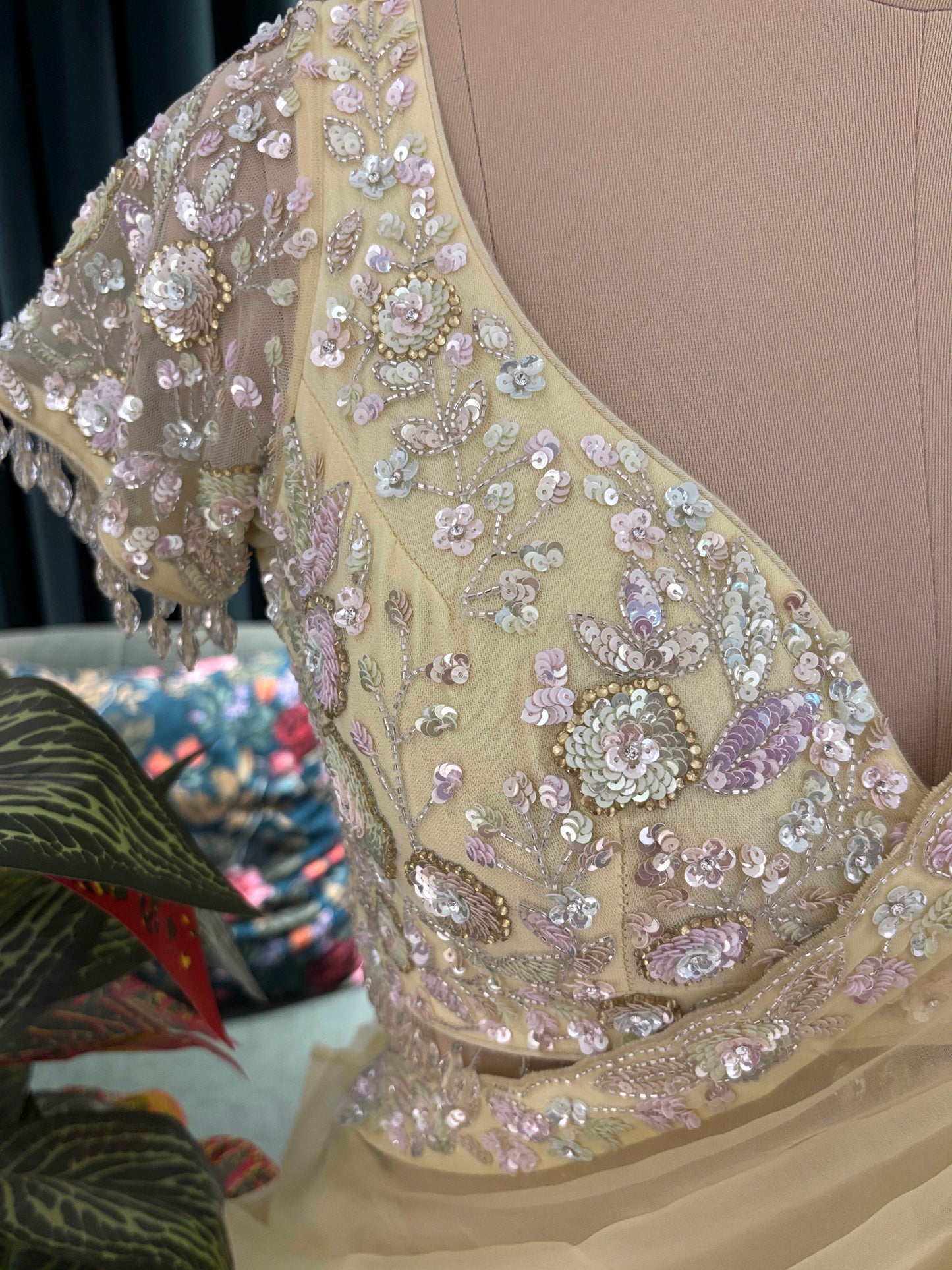 Pastel Lemon Embroidered Saree with Designer Blouse