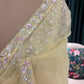 Pastel Lemon Embroidered Saree with Designer Blouse