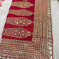 Silk Red Sequins Work Designer Saree with Heavy Embroidered Border
