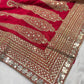 Silk Red Sequins Work Designer Saree with Heavy Embroidered Border