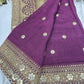Silk Wine Heavy Sequins Work Designer Saree with Golden Embroidery