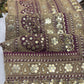 Silk Wine Heavy Sequins Work Designer Saree with Golden Embroidery