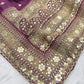 Silk Wine Heavy Sequins Work Designer Saree with Golden Embroidery
