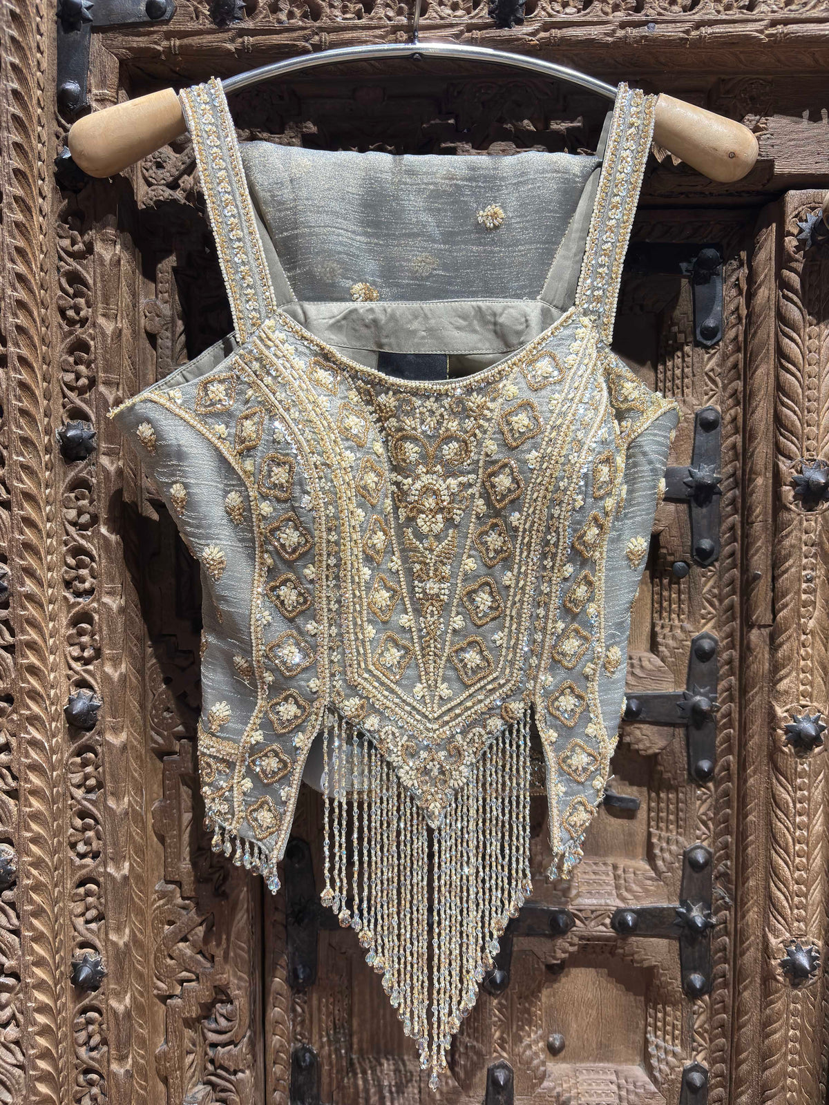 Silver Grey Gold Embroidered Designer Palazzo Set