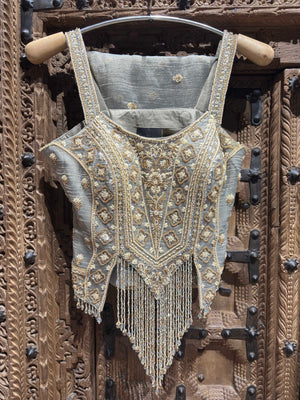 Silver Grey Gold Embroidered Designer Palazzo Set