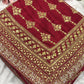 Silk Red Embroidered Designer Saree with Pearl & Sequin Border Work