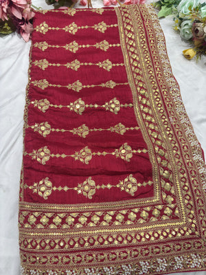 Silk Red Embroidered Designer Saree with Pearl & Sequin Border Work