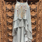 Silver Grey Embroidered Layered Ruffle Top & Palazzo Set