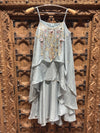 Silver Grey Embroidered Layered Ruffle Top & Palazzo Set