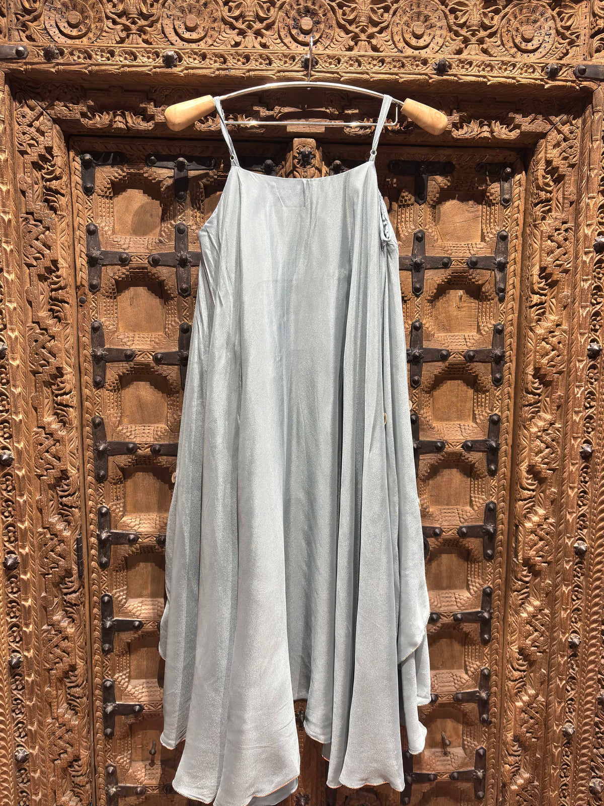 Silver Grey Embroidered Layered Ruffle Top & Palazzo Set