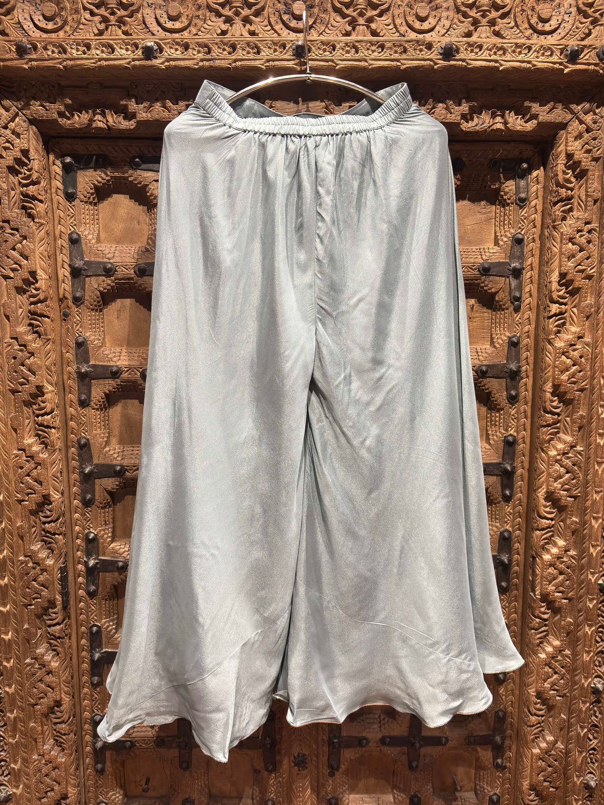 Silver Grey Embroidered Layered Ruffle Top & Palazzo Set