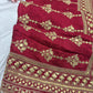 Silk Red Embroidered Designer Saree with Pearl & Sequin Border Work