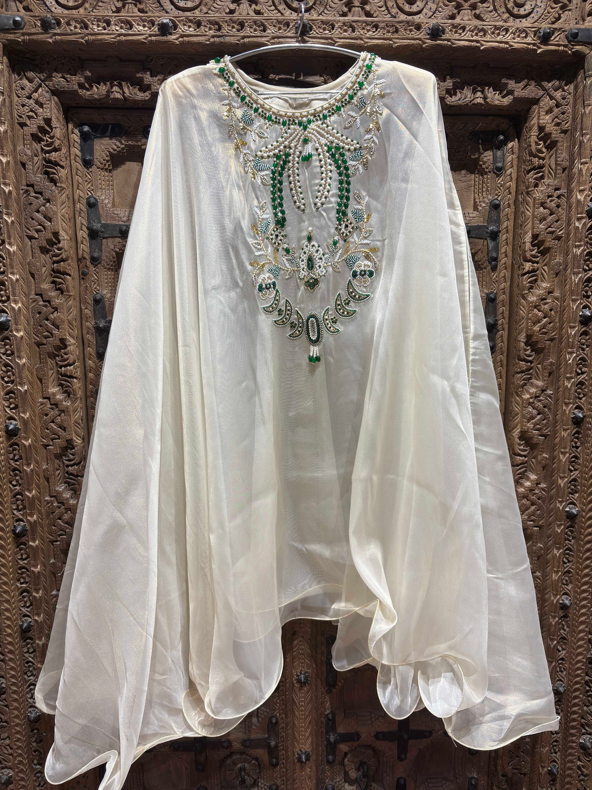 Ivory White Embroidered Cape Top & Palazzo Three-Piece Set
