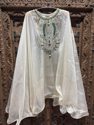 Ivory White Embroidered Cape Top & Palazzo Three-Piece Set