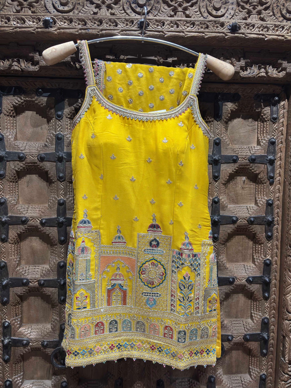 Mustard Yellow Embroidered Kurti & Sharara Set for Women