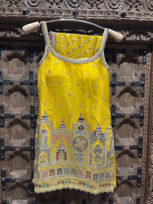 Mustard Yellow Embroidered Kurti & Sharara Set for Women