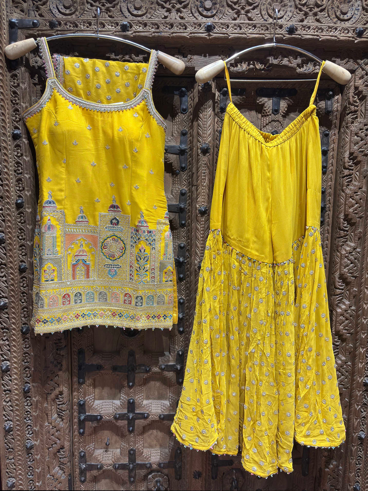 Mustard Yellow Embroidered Kurti & Sharara Set for Women